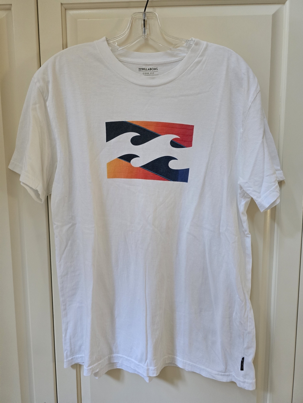 Billabong White Short Sleeve Tee with Sunset Wave Graphic